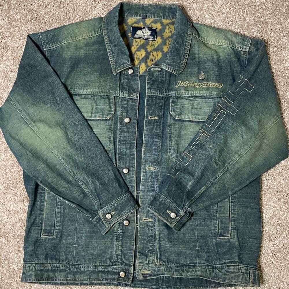 Johnny Blaze Denim Jacket Size Large with Embroidered Logo